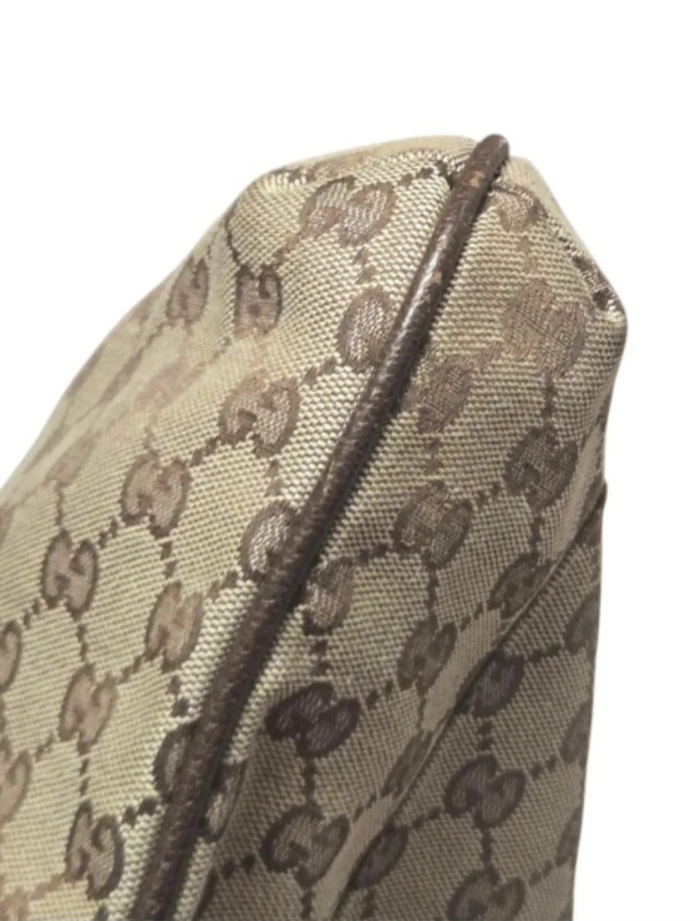 Gucci Beige GG Supreme Messenger Bag with Brown Trim